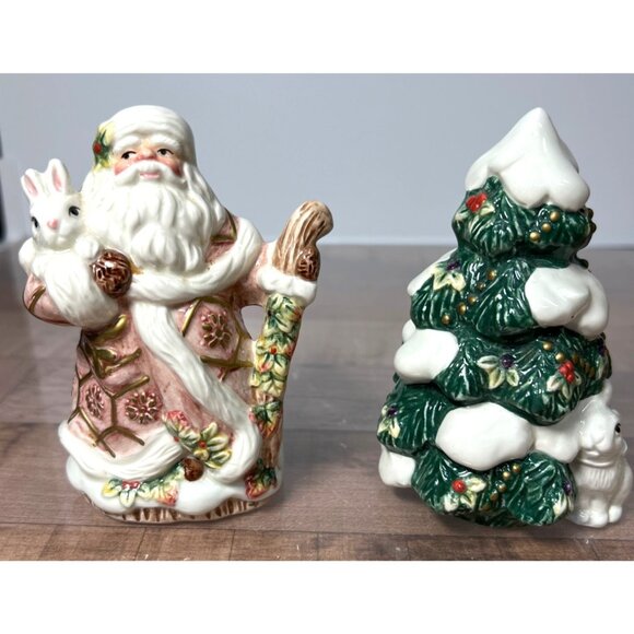 Fitz & Flyod Santa & Tree Ceramic Salt & Pepper Shakers Handcrafted Classic - Picture 1 of 4